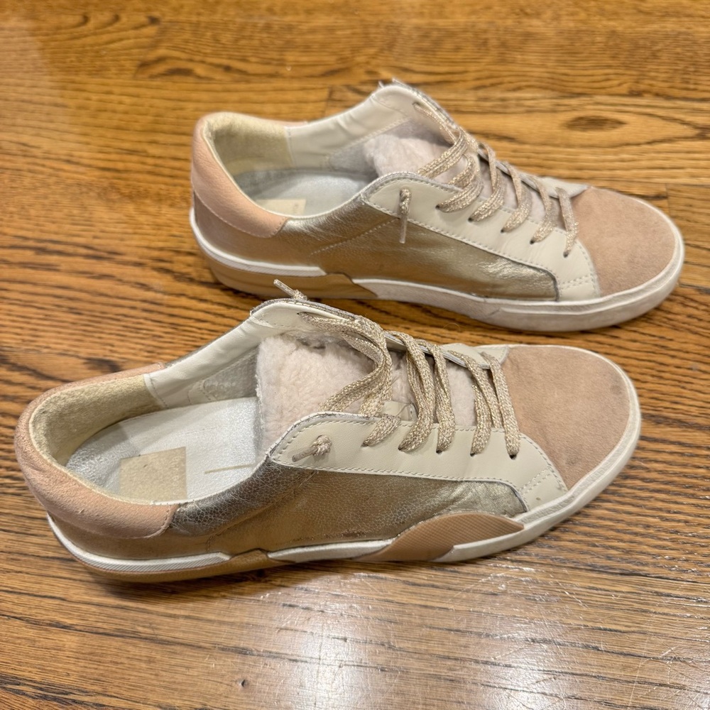 Dolce Vita Zina Plush Sneakers Natural Linen Leather | Size 8 - Picture 2 of 7